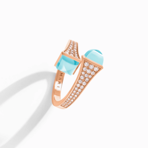 18K ROSE GOLD SEA BLUE CHALCEDONY AND DIAMOND MEDIUM RING
