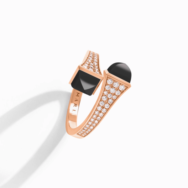 18K ROSE GOLD ONYX AND DIAMOND MEDIUM RING