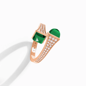 18K ROSE GOLD GREEN AGATE AND DIAMOND MEDIUM RING