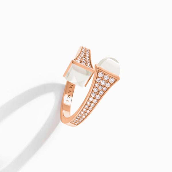 18K ROSE GOLD MOON STONE AND DIAMOND MEDIUM RING