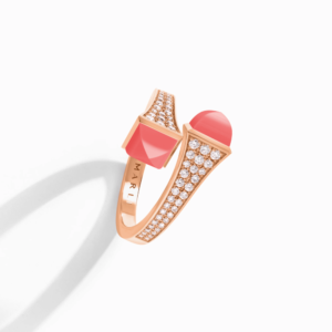 18K ROSE GOLD PINK CORAL AND DIAMOND MEDIUM RING