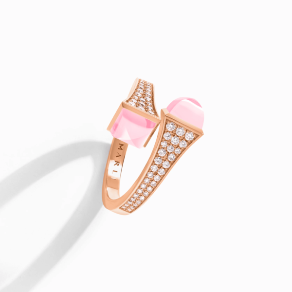 18K ROSE GOLD PINK QUARTZITE AND DIAMOND MEDIUM RING