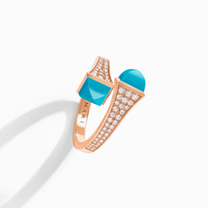 18K ROSE GOLD TURQUOISE AND DIAMOND MEDIUM RING