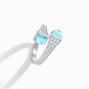 18K WHITE GOLD SEA BLUE CHALCEDONY AND DIAMOND MEDIUM RING