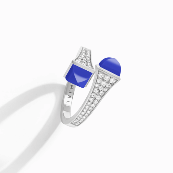 18K WHITE GOLD LAPIS LAZULI AND DIAMOND MEDIUM RING