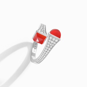 18K WHITE GOLD RED AGATE AND DIAMOND MEDIUM RING