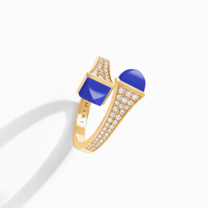18K YELLOW GOLD LAPIS LAZULI AND DIAMOND MEDIUM RING