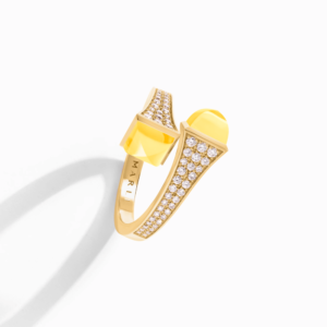 18K YELLOW GOLD YELLOW QUARTZITE AND DIAMOND MEDIUM RING