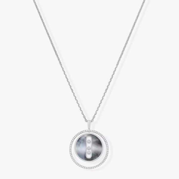 18K WHITE GOLD GRAY MOTHER OF PEARL AND DIAMOND MEDIUM NECKLACE