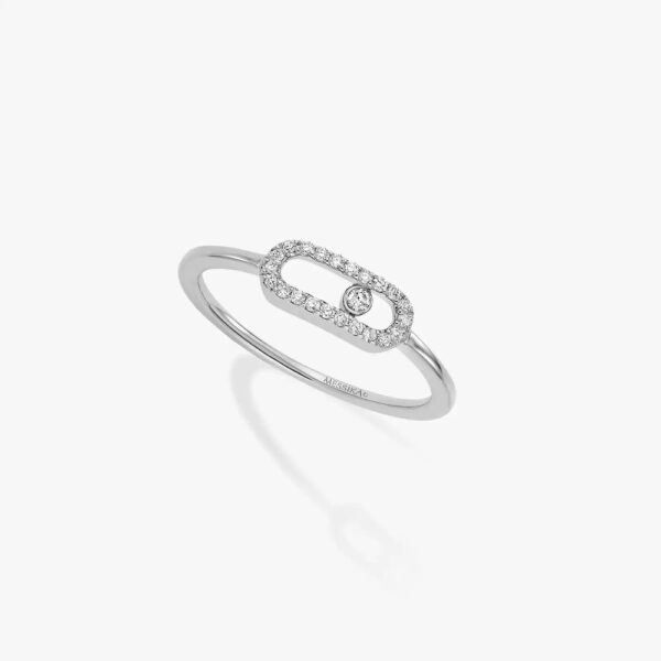 18K WHITE GOLD HALF PAVE DIAMOND RING
