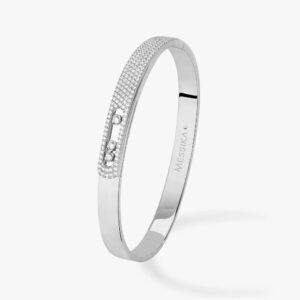 18K WHITE GOLD HALF PAVE DIAMOND THICK BRACELET