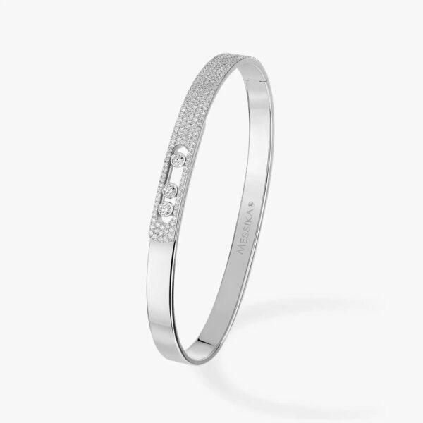18K WHITE GOLD HALF PAVE DIAMOND THIN BRACELET