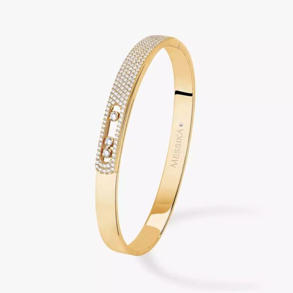18K YELLOW GOLD HALF PAVE DIAMOND THICK BRACELET