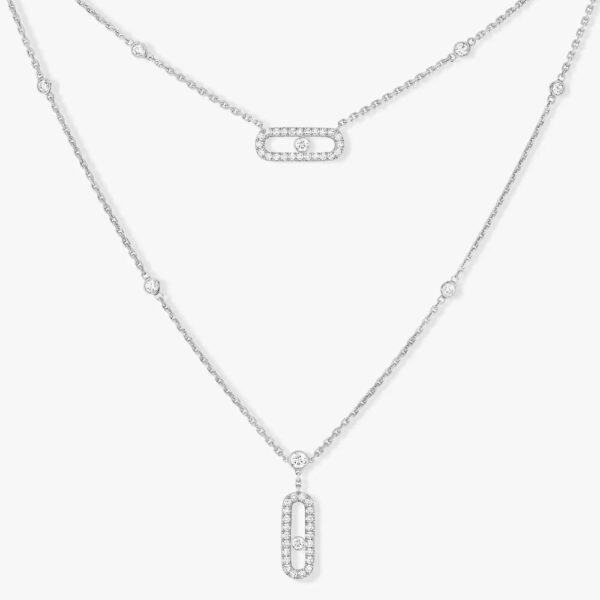 18K WHITE GOLD PAVE DIAMOND 2 LAYER NECKLACE