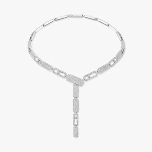 18K WHITE GOLD PAVE DIAMOND LARGE TIE NECKLACE