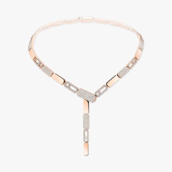 18K ROSE GOLD HALF PAVE DIAMOND LARGE TIE NECKLACE