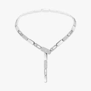 18K WHITE GOLD HALF PAVE DIAMOND LARGE TIE NECKLACE