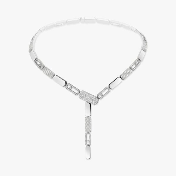 18K WHITE GOLD HALF PAVE DIAMOND LARGE TIE NECKLACE