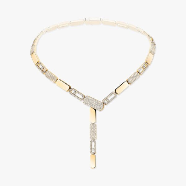 18K YELLOW GOLD HALF PAVE DIAMOND LARGE TIE NECKLACE