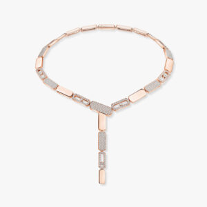 18K ROSE GOLD HALF PAVE DIAMOND SMALL TIE NECKLACE