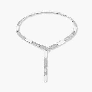 18K WHITE GOLD HALF PAVE DIAMOND SMALL TIE NECKLACE