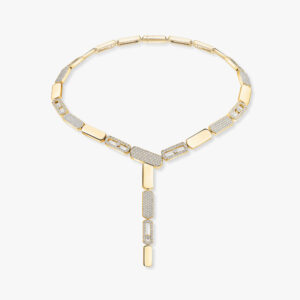 18K YELLOW GOLD HALF PAVE DIAMOND SMALL TIE NECKLACE