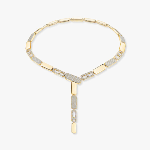 18K YELLOW GOLD HALF PAVE DIAMOND SMALL TIE NECKLACE