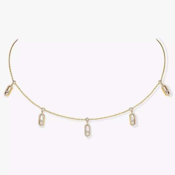 18K YELLOW GOLD PAVE DIAMOND 5 MOTIF NECKLACE