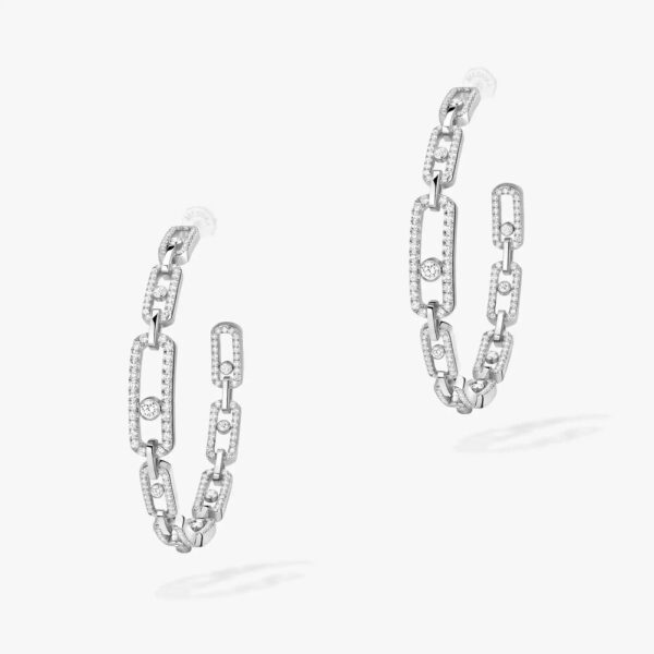 18K WHITE GOLD PAVE DIAMOND MEDIUM HOOP EARRING