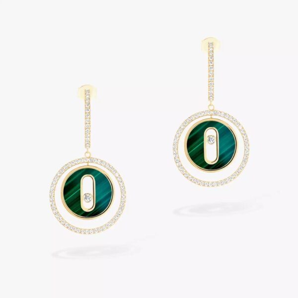 18K YELLOW GOLD MALACHITE AND DIAMOND HANGING EARRING