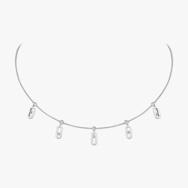 18K WHITE GOLD DIAMOND 5 MOTIF NECKLACE