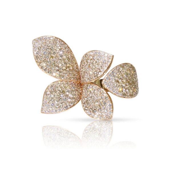 18K ROSE GOLD DIAMOND 5 LEAVES MEDIUM FLOWER RING