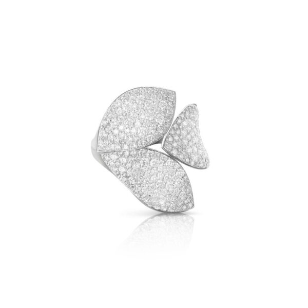 18K WHITE GOLD DIAMOND 3 LEAVES RING