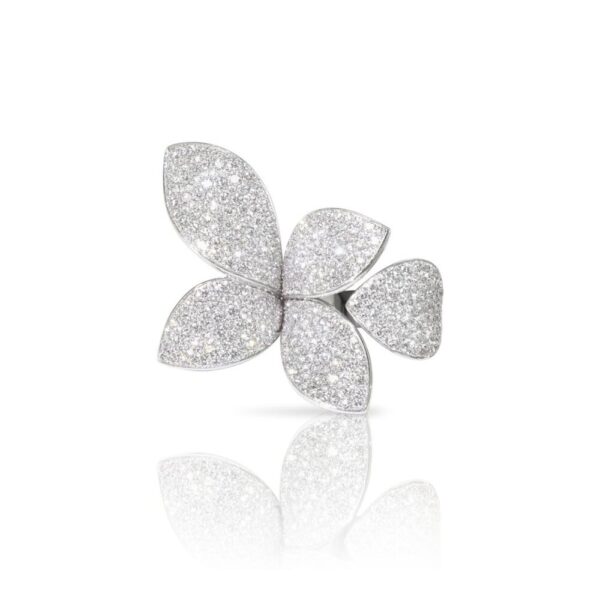 18K WHITE GOLD DIAMOND 5 LEAVES SMALL FLOWER RING