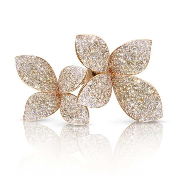 18K ROSE GOLD DIAMOND DOUBLE FLOWER RING