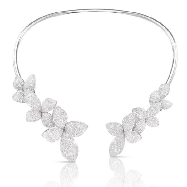 18K WHITE GOLD DIAMOND MULTI FLOWER CHOKER NECKLACE
