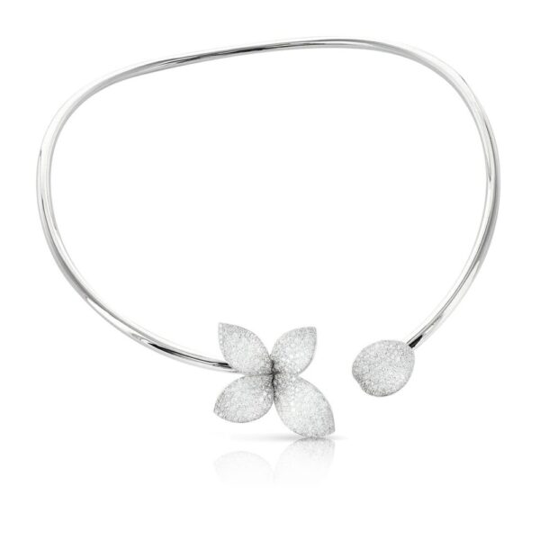 18K WHITE GOLD DIAMOND SINGLE FLOWER CHOKER NECKLACE