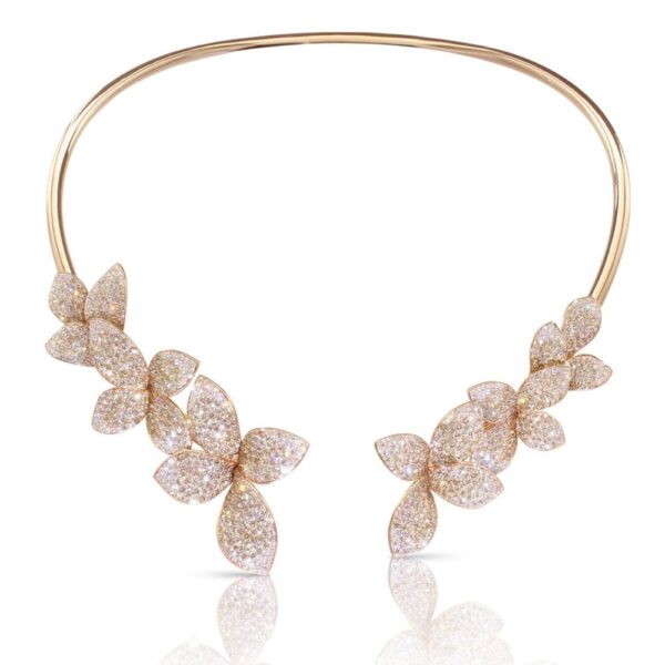 18K ROSE GOLD DIAMOND MULTI FLOWER CHOKER NECKLACE