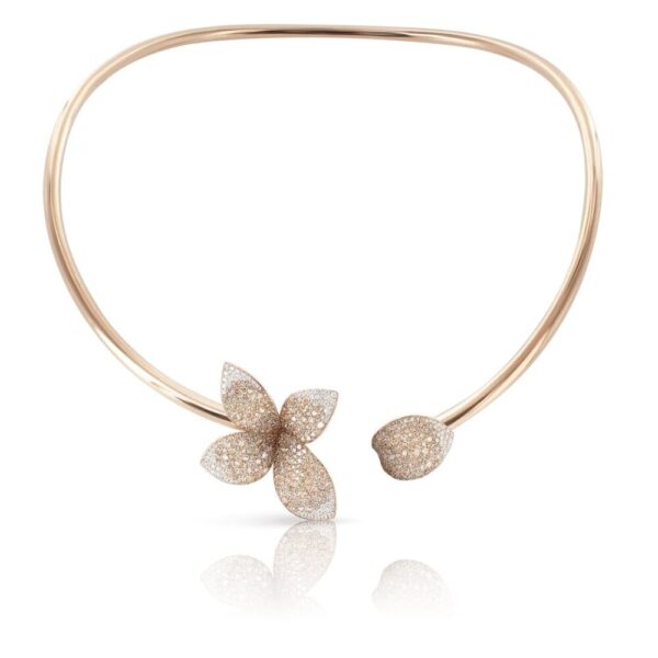 18K ROSE GOLD DIAMOND SINGLE FLOWER CHOKER NECKLACE