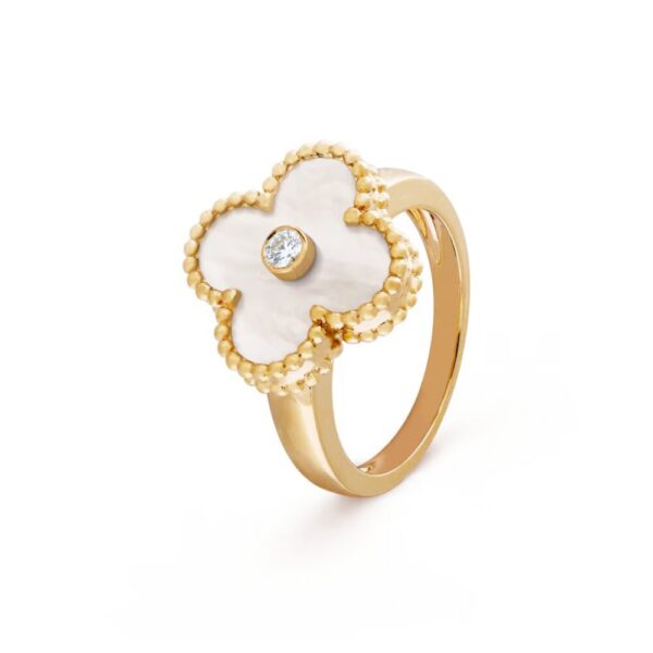 18K YELLOW GOLD MOTHER OF PEARL AND DIAMOND RING