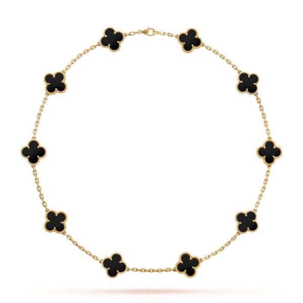 18K YELLOW GOLD 10 MOTIF ONYX NECKLACE