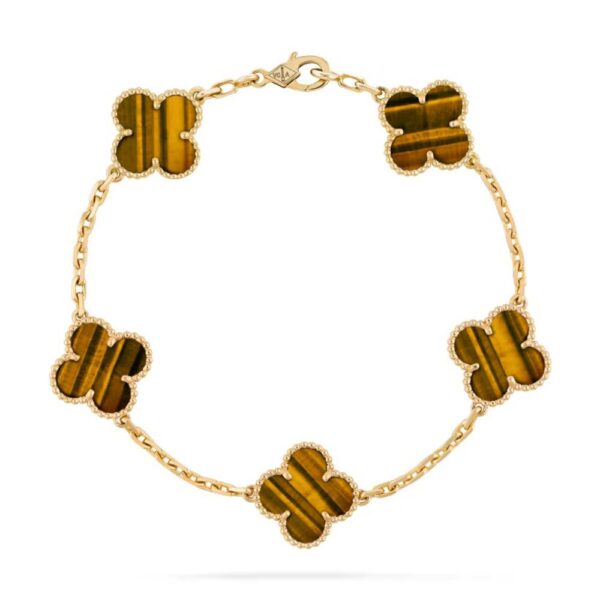 18K YELLOW GOLD 5 MOTIF TIGER'S EYE BRACELET