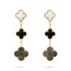 18K YELLOW GOLD 3 MOTIF MOTHER OF PEARL AND ONYX EARRING