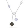 18K WHITE GOLD 6 MOTIF MOTHER OF PEARL AND CHALCEDONY NECKLACE