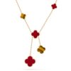 18K YELLOW GOLD 6 MOTIF CARNELIAN AND TIGER'S EYE NECKLACE