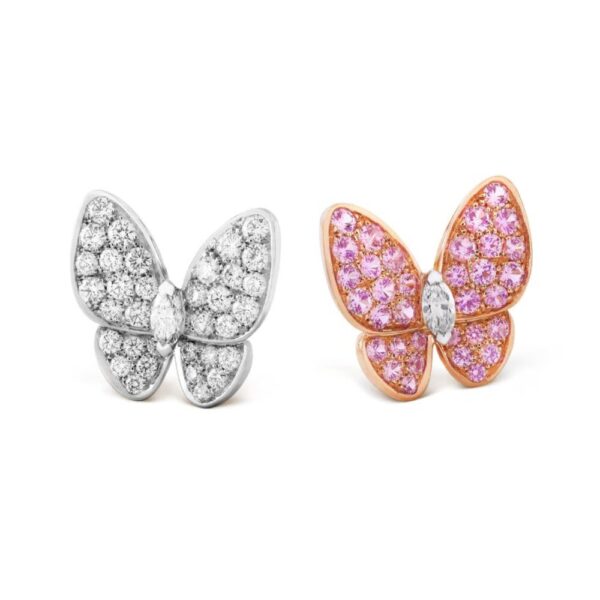 18K WHITE AND ROSE GOLD PINK SAPPHIRE AND DIAMOND EARRING