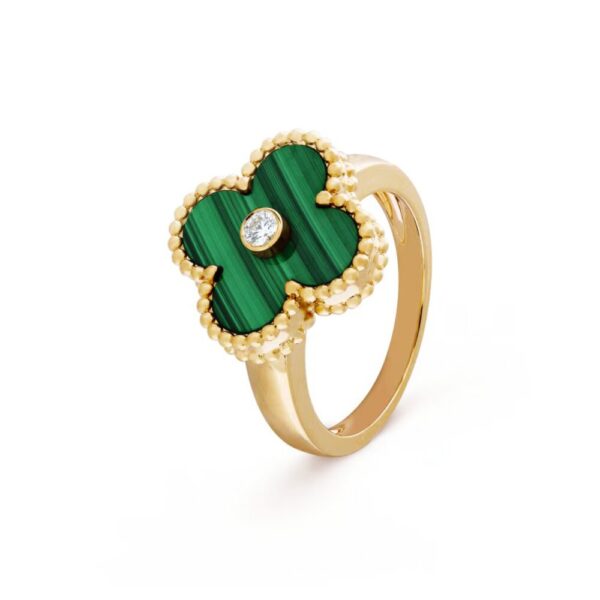 18K YELLOW GOLD MALACHITE AND DIAMOND RING