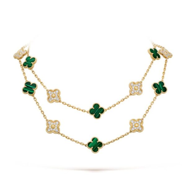 18K YELLOW GOLD 20 MOTIF MALACHITE AND DIAMOND NECKLACE