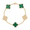 18K YELLOW GOLD 5 MOTIF MALACHITE AND DIAMOND BRACELET