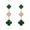 18K YELLOW GOLD 3 MOTIF MALACHITE AND DIAMOND EARRING